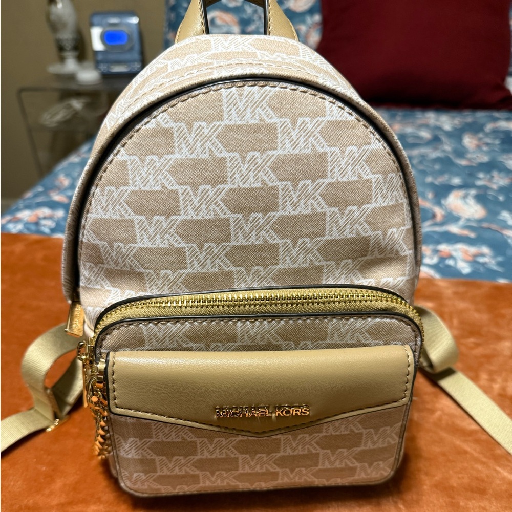 Michael Kors Mono Tan and Cream (Camel)  “Maisie” Mini Backpack